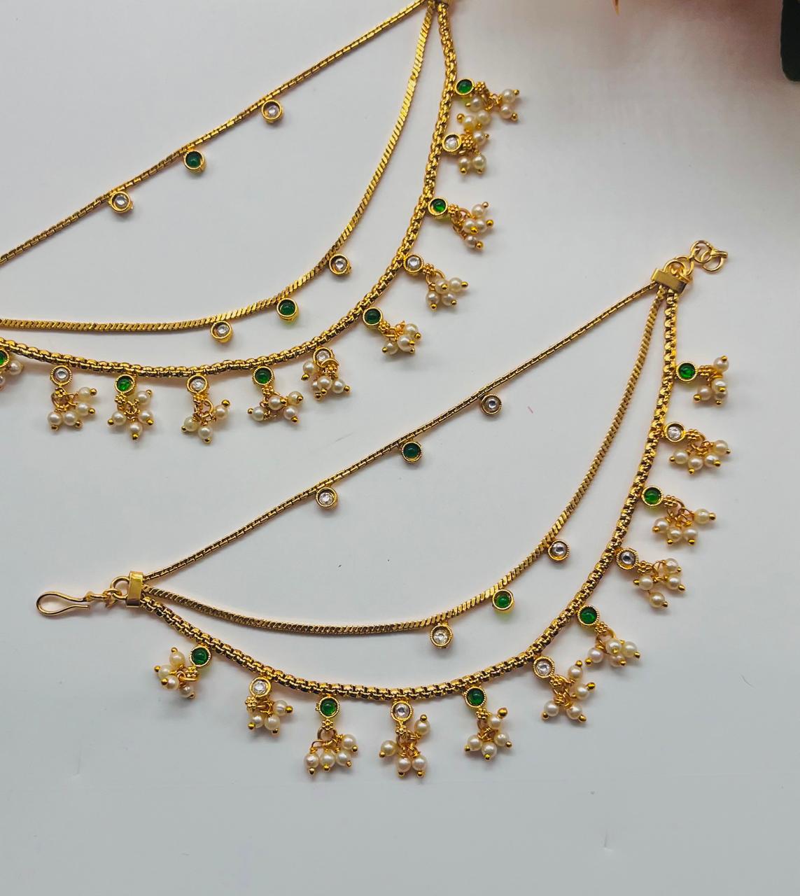 Green white beads earchain