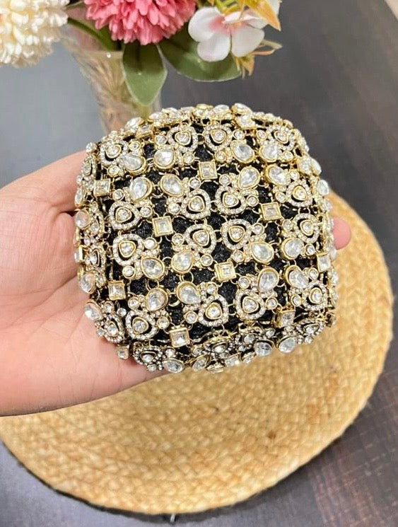 Kundan Black Glitter BUN Stretchable