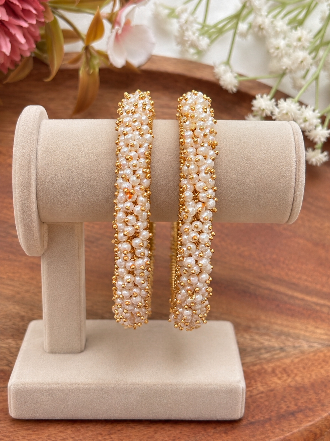 White Regale Kada Bangles(Set Of Two)