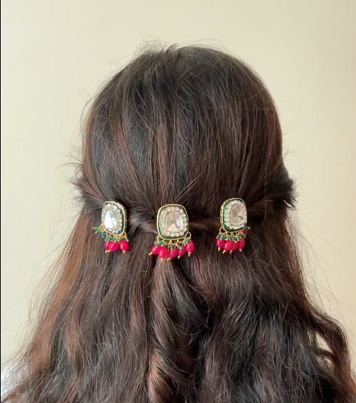 3 Pink Green Hair Pin