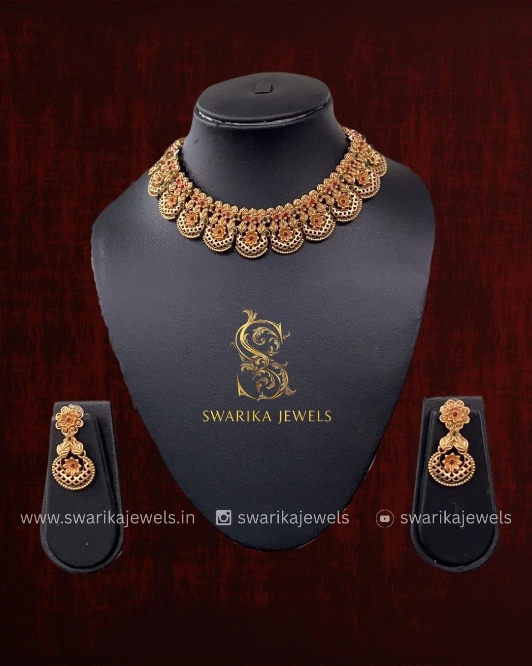 Antique Flower Necklace (Red)