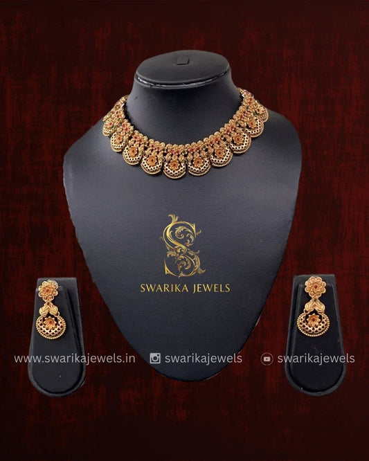 Antique Flower Necklace (Red)