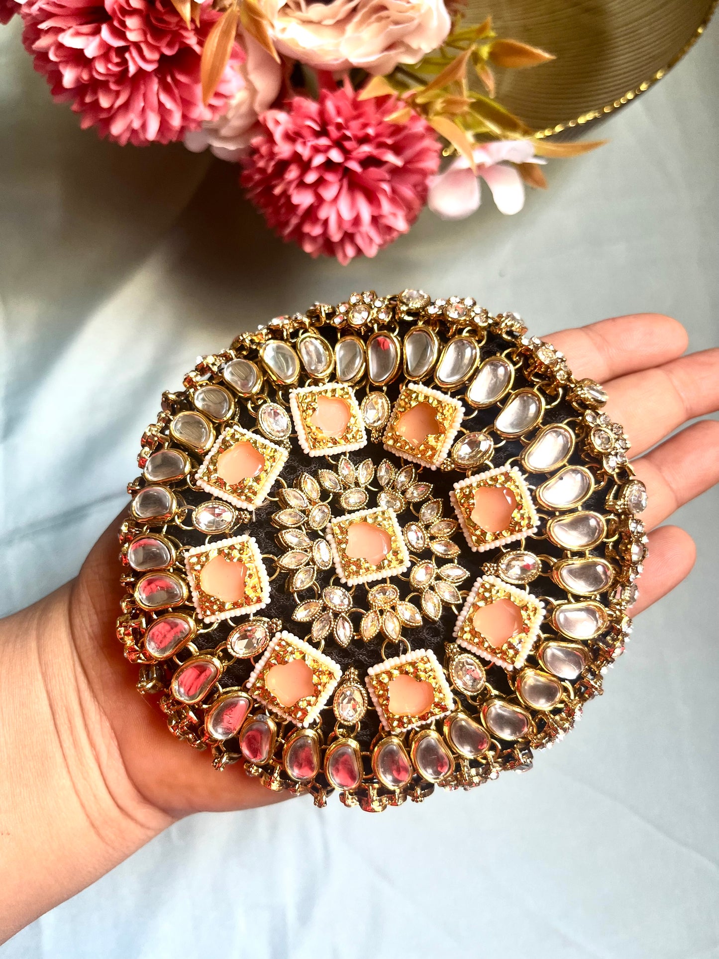 Orange Bead Kundan Bun