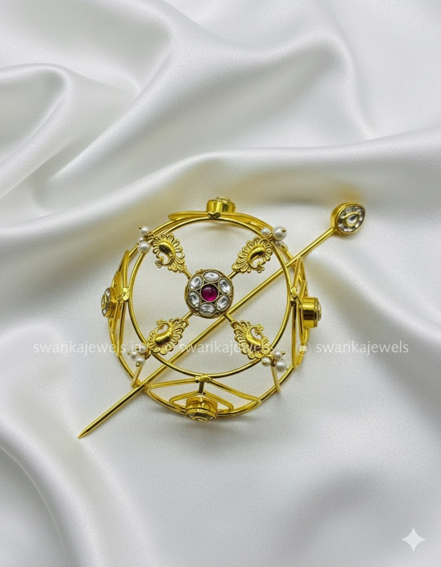 White and Pink Stone GOLD Bun (metal)