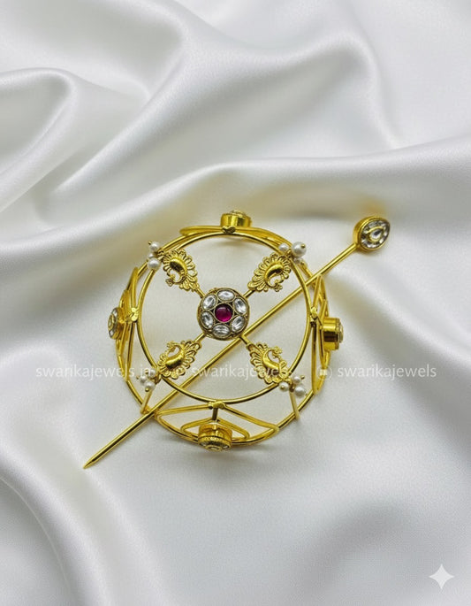 White and Pink Stone GOLD Bun (metal)