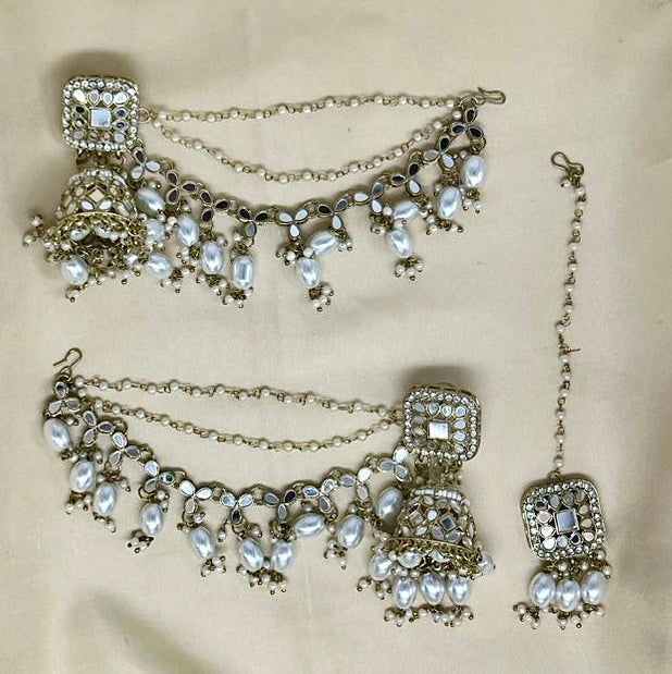 Silver Earchain and Maang Tikka