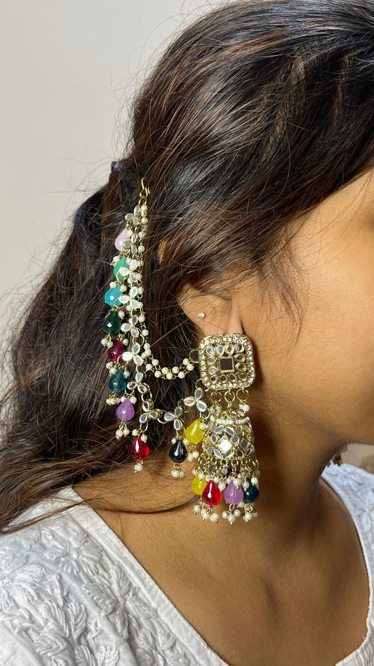 Multicoloured Earring and Mangtikka