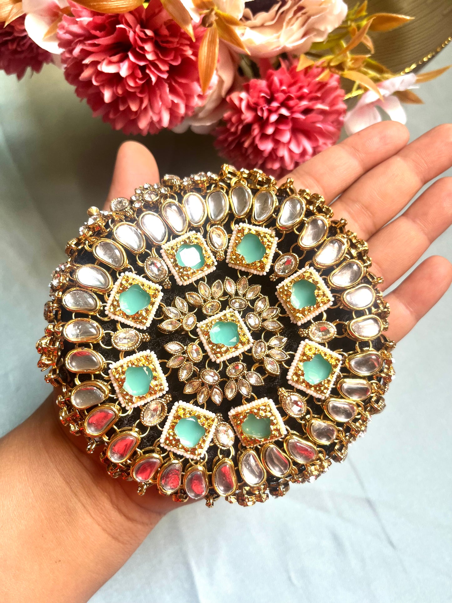 Blue Bead Kundan Bun