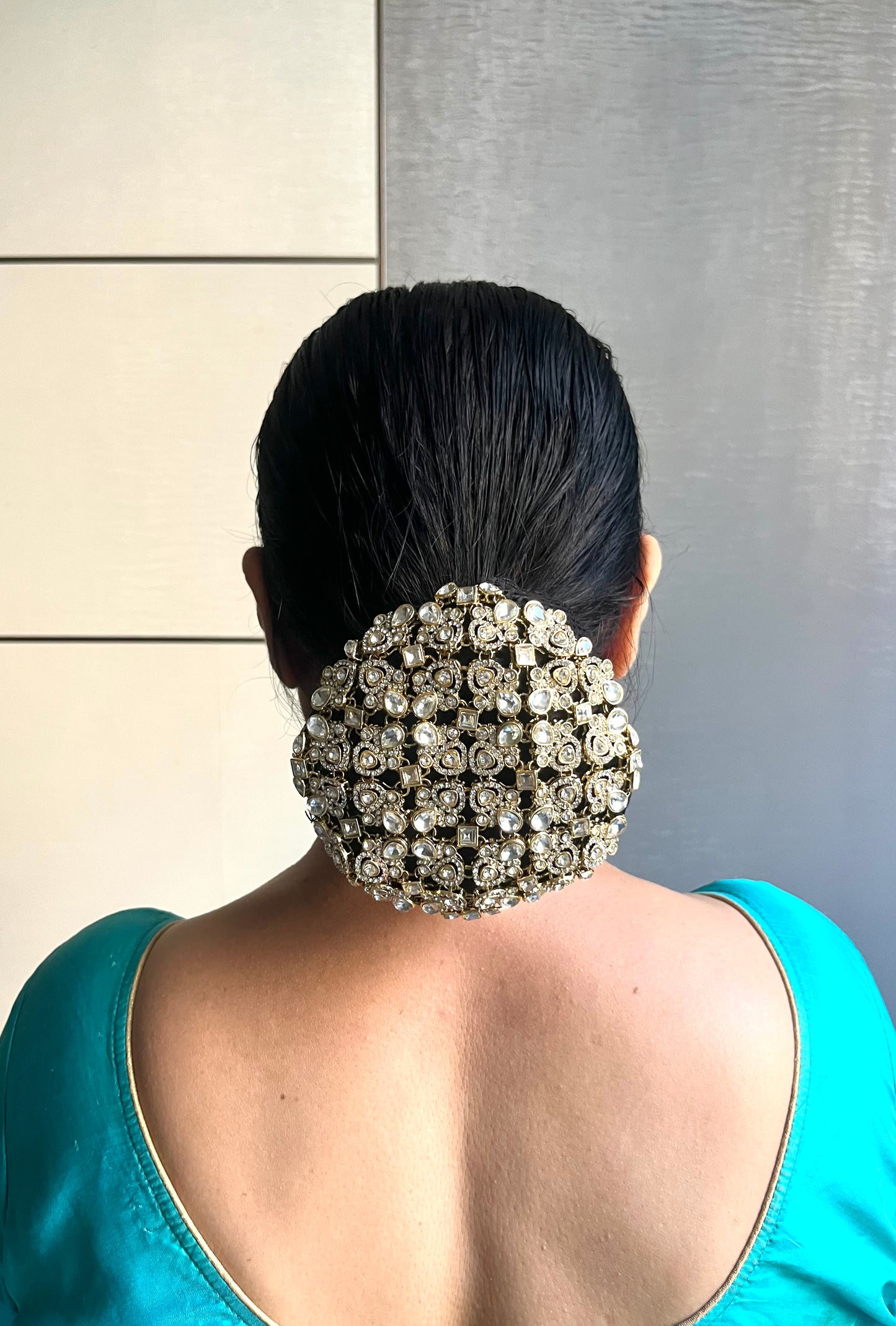 Kundan Black Glitter BUN Stretchable