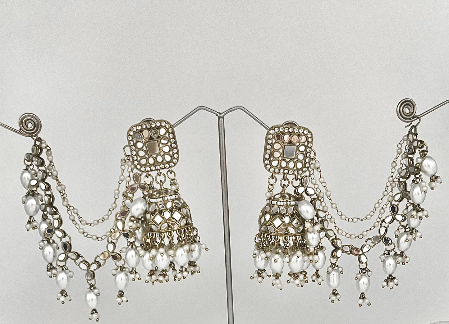 Silver Earchain and Maang Tikka