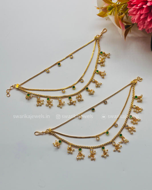 Green white beads earchain