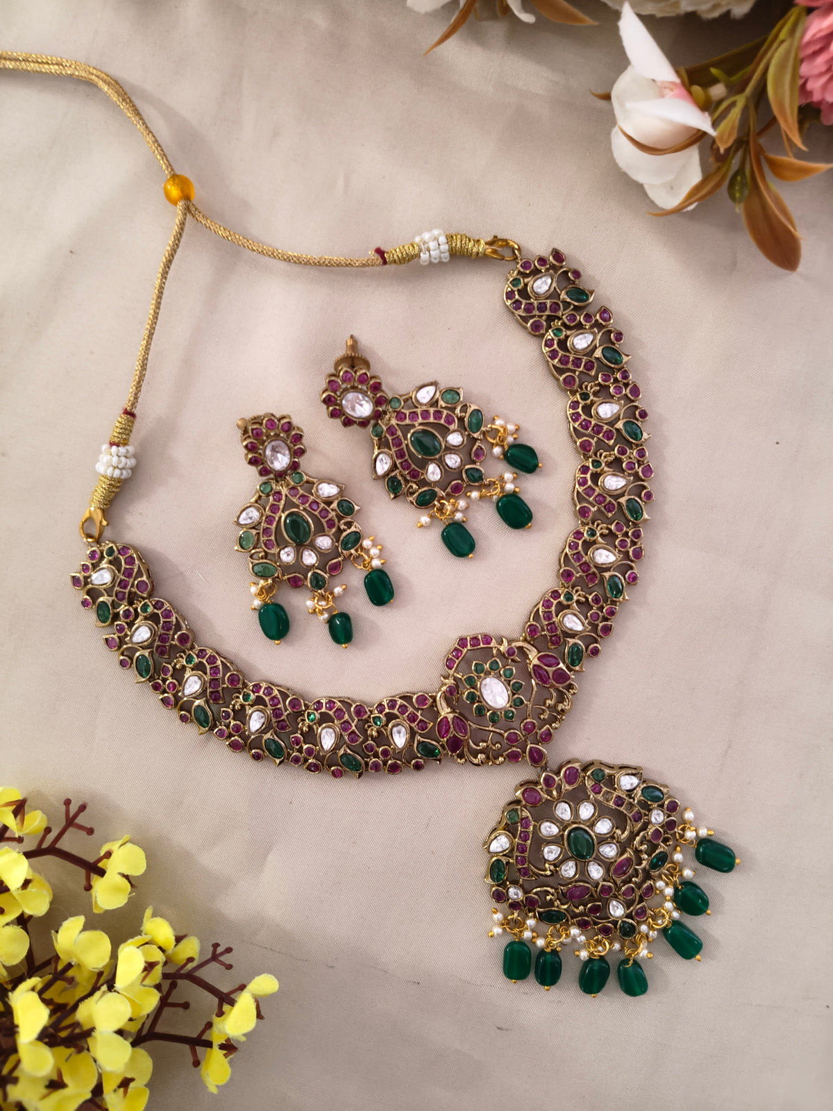 Green Elegant Jadau Necklace