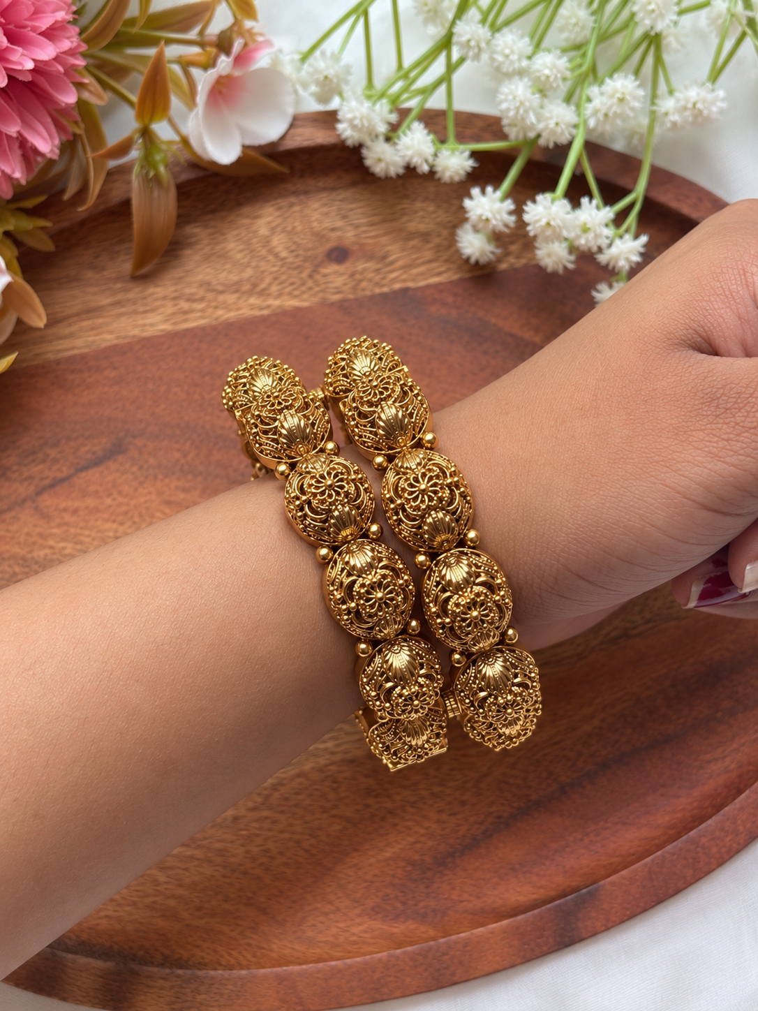 Gold Regal  Kada Bangle (Set Of Two)