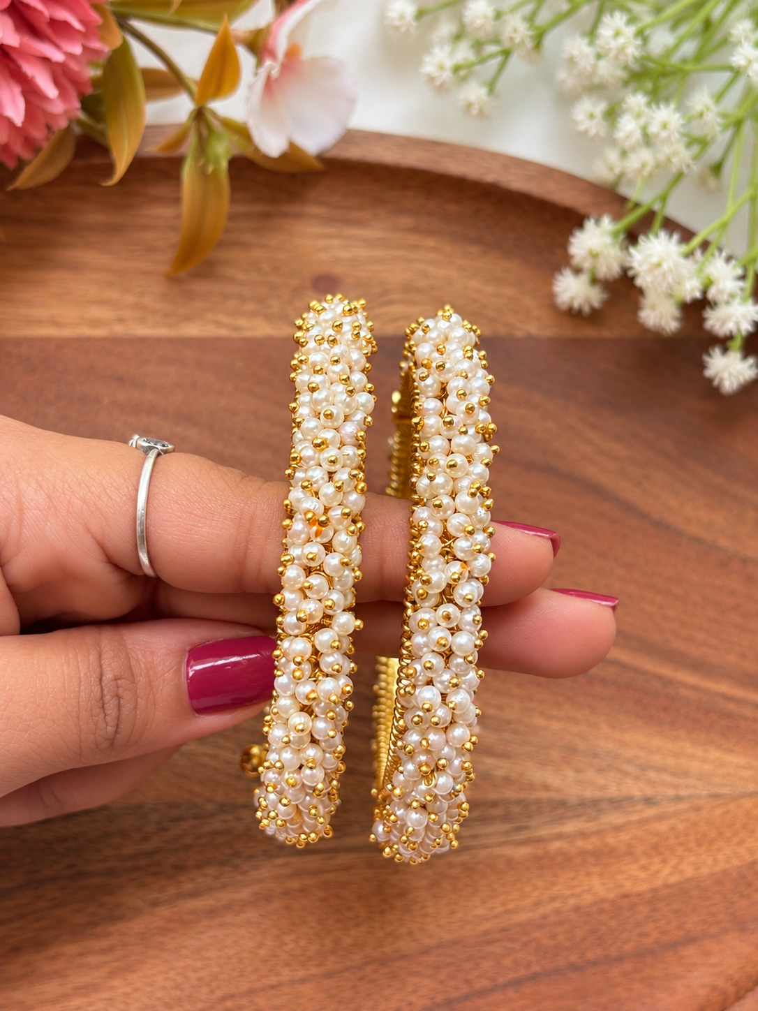 White Regale Kada Bangles(Set Of Two)