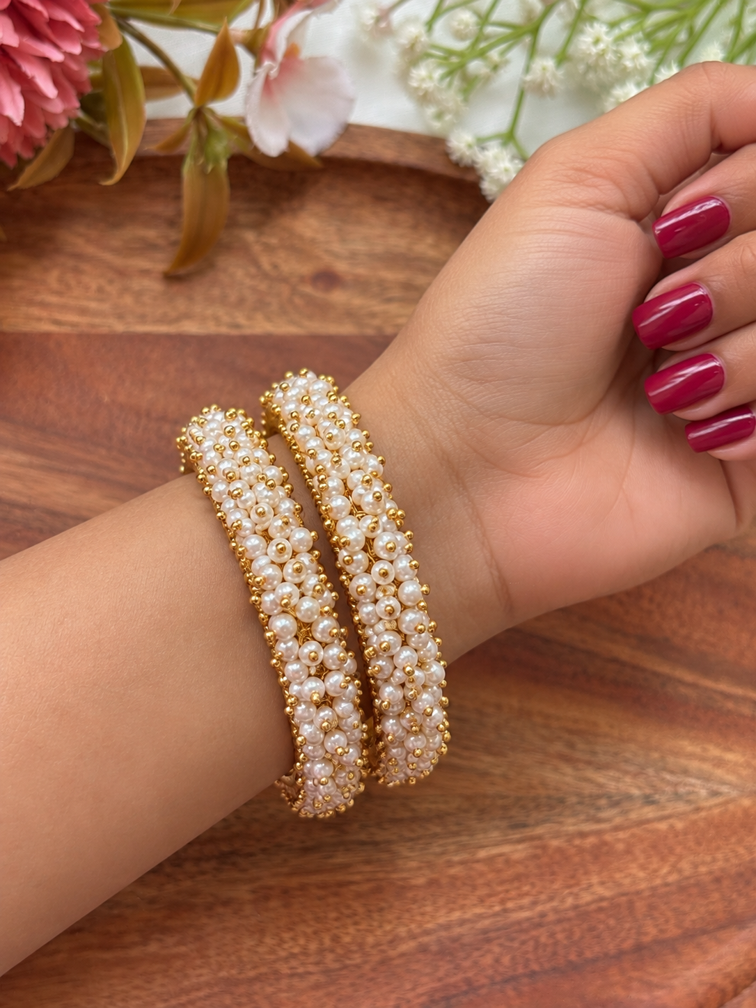 White Regale Kada Bangles(Set Of Two)