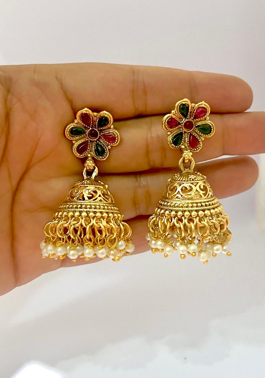 pink green shimmer earring