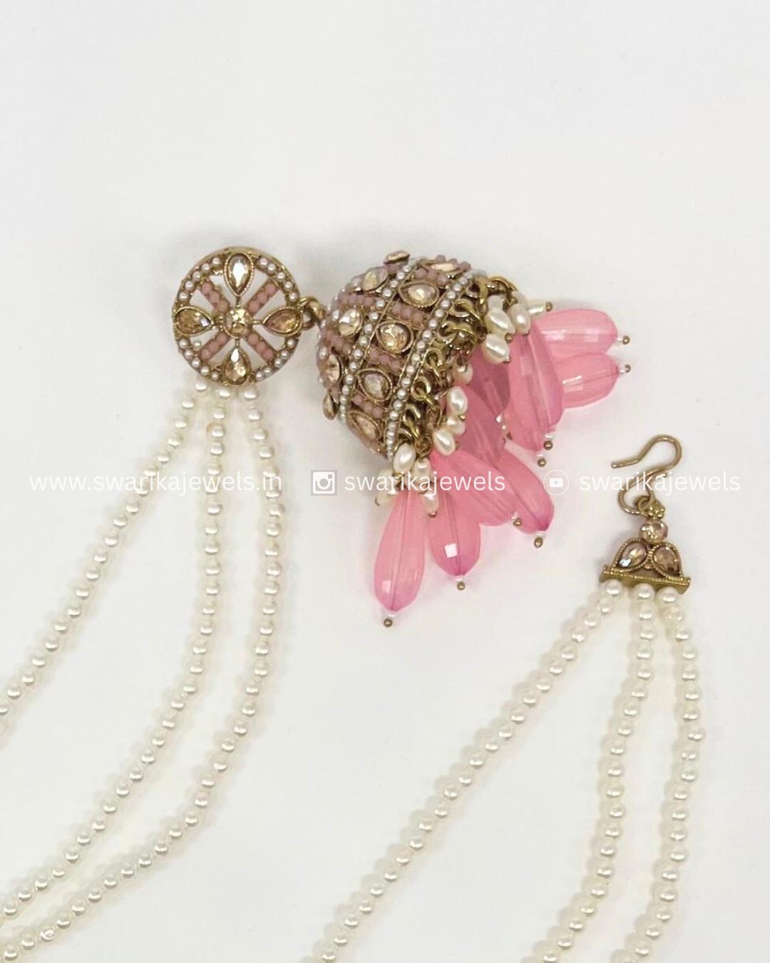 Pink Earring Earchain and Maamg Tikka
