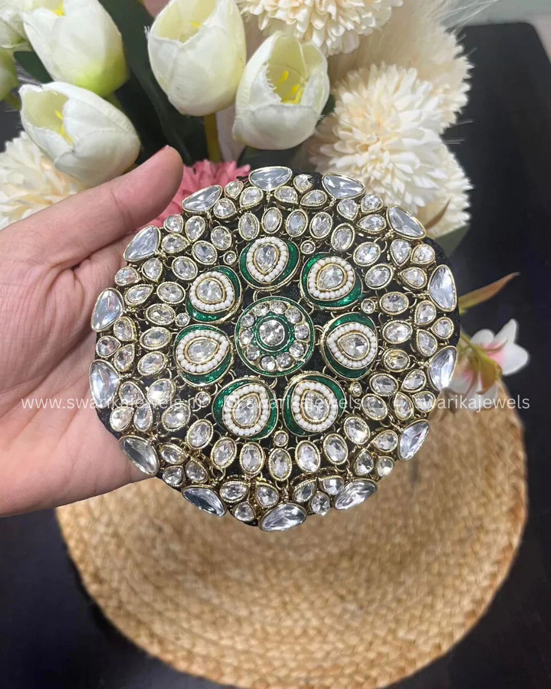 Green Kundan bun Elastic