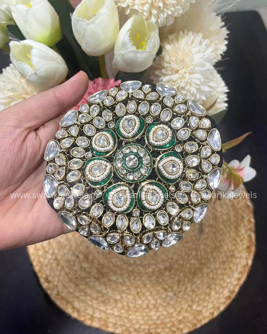 Green Kundan bun Elastic