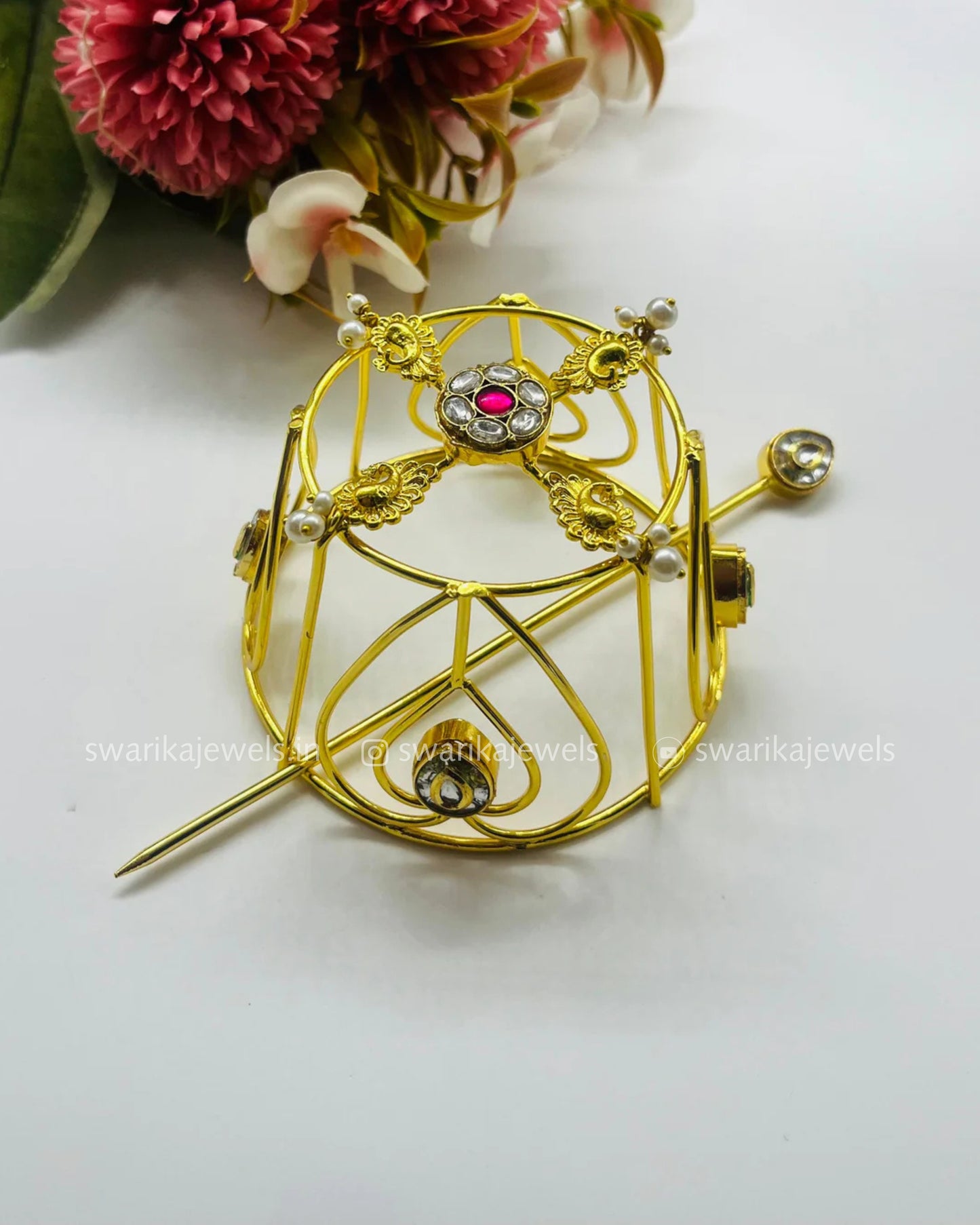 White and Pink Stone GOLD Bun (metal)